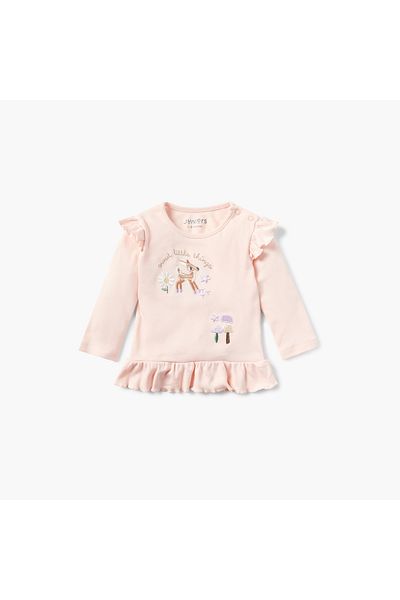 Juniors Ruffle Detail Long Sleeves T-shirt and Elasticated Pyjama Set