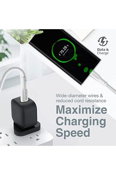 Promate كابل USB-C إلى USB-C، كابل شحن سريع من النوع C ممتاز بقوة 60 وات مع مزامنة بيانات بسرعة 480 ميجابت في الثانية و100