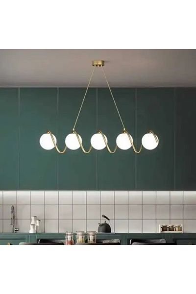 LED CONCEPT Chandelier with lampshades, golden, linear, 90x15x100cm, bulb type 5xE27