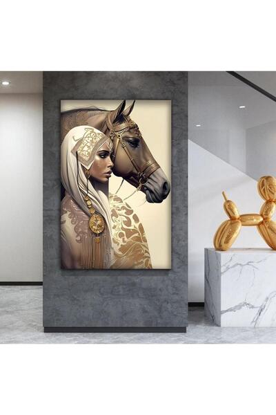 SND لوحة جدارية قماشية بتصميم فتاة عربية مع برواز خشبي مخفي