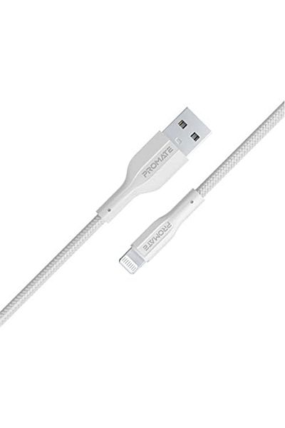 Promate كابل بروميت USB-A إلى Lightning، شحن USB-A متين بقوة 10 وات مع نقل بيانات بسرعة 480 ميجابت في الثانية، و100 سم أمبير
