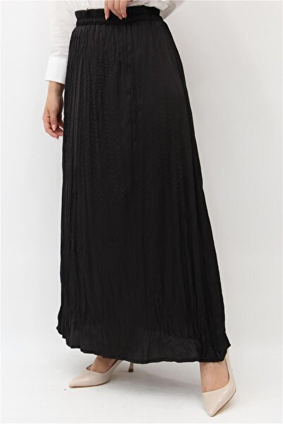 Yaqa Krinkıl Astarlı Anise Etek - Siyah