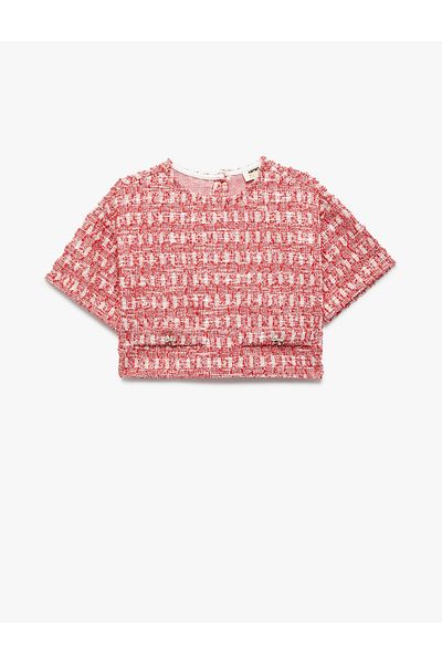 Koton Short Sleeve Crew Neck Textured Blouse