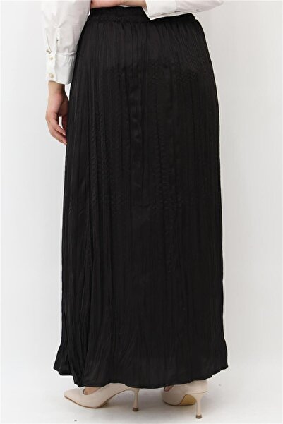 Yaqa Krinkıl Astarlı Anise Etek - Siyah