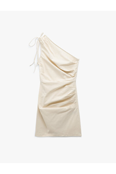 Koton Skinny Fit Tie Detail Draped One Shoulder Mini Dress