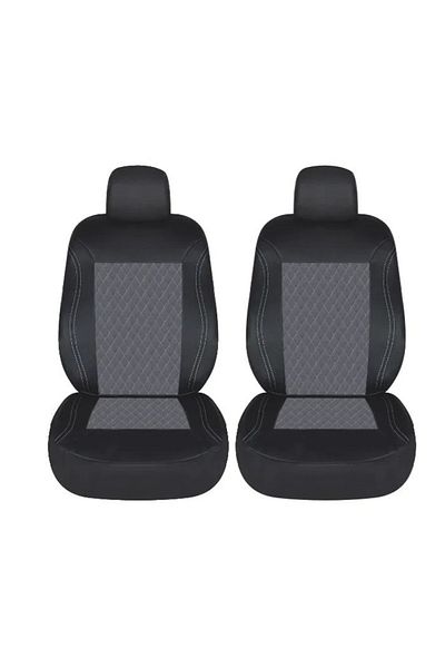 CED AUTO TRADE Set 1+1 Car Seat Covers for Universal Front Seats, Black with Grey, Textile Material