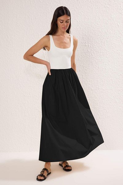 Trendyol Collection Black Color Block Midi Woven Dress Twoss25El00867