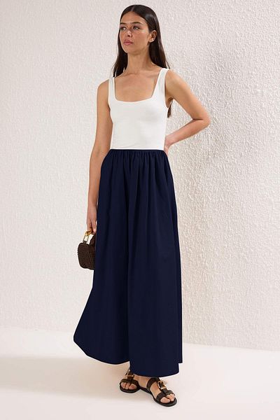 Trendyol Collection Navy Blue Color Block Midi Woven Dress Twoss25El00867