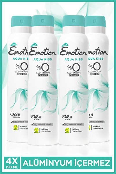 Emotion Aqua Kiss Kadın Alüminyumsuz Vegan Deodorant 4x150 Ml Hızlı Kurur, Le...