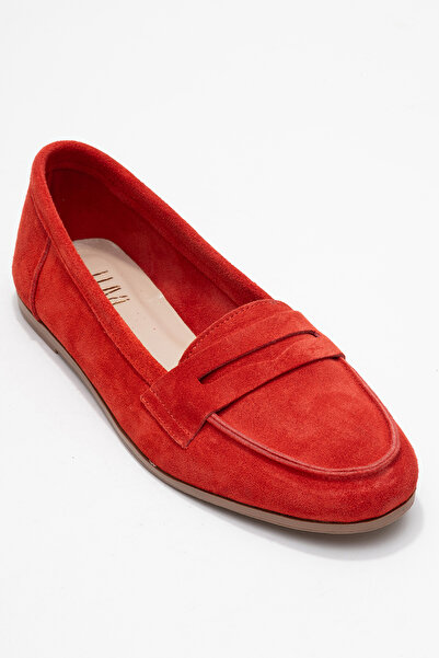 LuviShoes F02 Red Suede Genuine Leather Women's Loafer Shoes