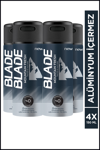 Blade Mountain Fresh Erkek Deodorant 4x150 Ml Hızlı Kurur, Leke Bırakmaz