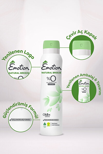 Emotion Natural Breeze Kadın Vegan Deodorant 4x150 Ml Hızlı Kurur, Leke Bırakmaz