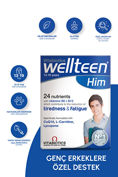 Wellteen D Vitamini, Koenzim Q-10, L-Karnitin İçeren Genç Erkeklere Özel Vita...