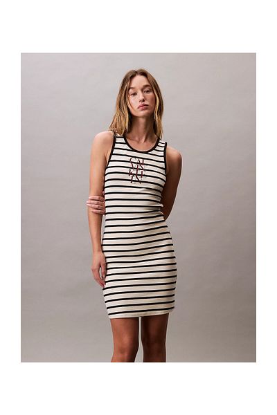 Calvin Klein SL-KLEID AUS BAUMWOLLE MIT RIB-STREIFEN