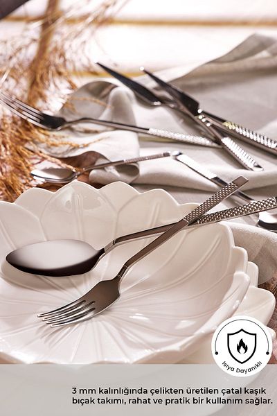 Emsan Side 84 Piece Luxury Boxed Fork Spoon Knife Set for 12 Persons