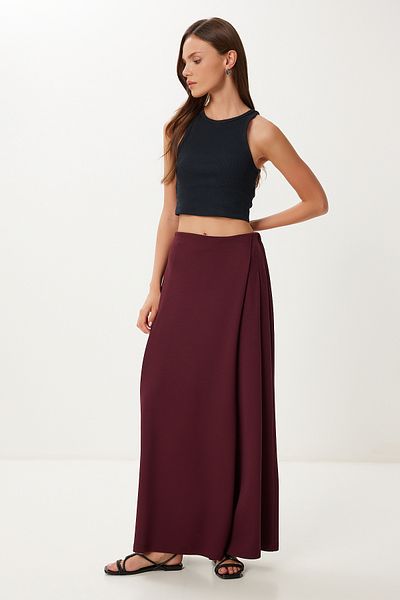 Happiness İstanbul Women's Burgundy Skirt Look Flexible Knitted Baggy Trousers Cr00520