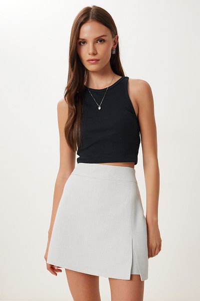 Happiness İstanbul Women's Gray Slit Mini Woven Shorts Skirt Rw00005