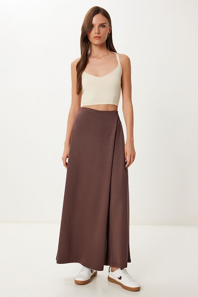 Happiness İstanbul Women's Brown Skirt Look Flexible Knitted Baggy Trousers Cr00520