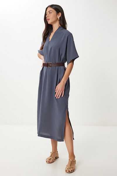 Happiness İstanbul Women's Smoked Belted Slit Summer Modal Dress No00028