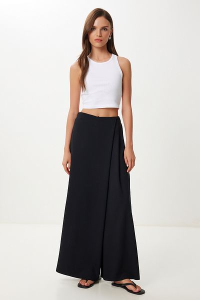Happiness İstanbul Women's Black Skirt Look Flexible Knitted Baggy Trousers Cr00520