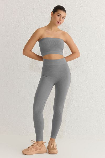 Trendyol Collection Šedé bezešvé/bezešvé pletené sportovní legíny TWOAW20TA0071