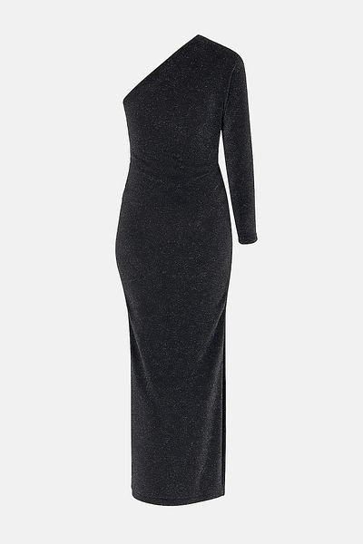 Trendyol Collection One Sleeve Anthracite Knitted Midi Dress - Glitter Detail Tpraw25El00167