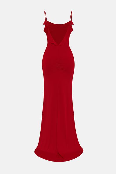 Trendyol Collection Red Fitted Ruffle Detail Long Stylish Evening Dress Tpraw25Ae00018