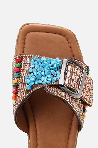 Yaya by Hotiç Colorful Stone Buckle Women's Slippers – Ethnic Patterned Comfortable Slippers 01Tey308430A47M