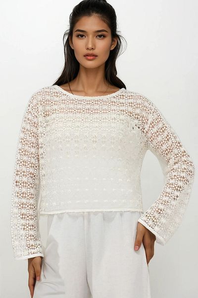 Trend Alaçatı Stili Women's Ecru Boat Neck Guipure Blouse Alc-X14192