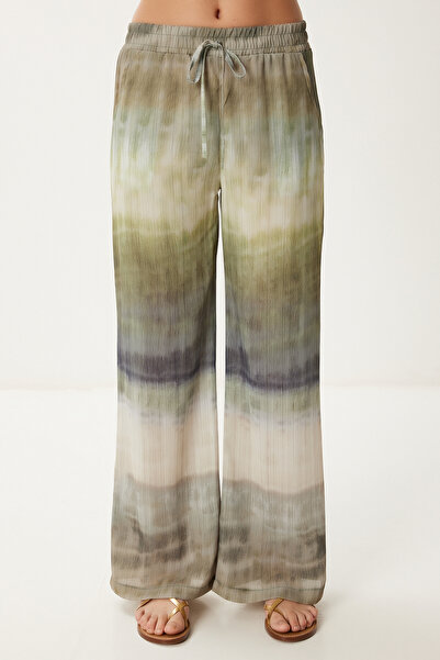 Happiness İstanbul Női zöld nyakkendőfesték mintás szőtt ing nadrág szett HR00006