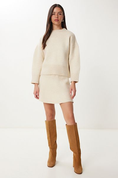 Happiness İstanbul Women's Cream Knitwear Sweater Skirt Set Mt00160