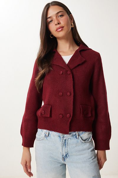 Happiness İstanbul Women's Burgundy Double Button Knitwear Cardigan Yy00242