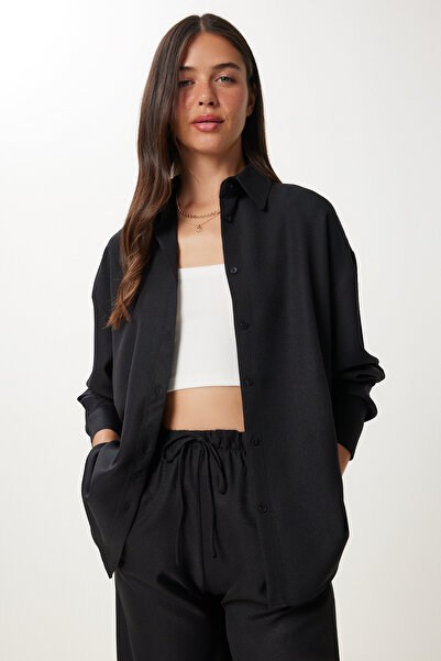 Happiness İstanbul Női fekete vászon ing nadrág öltöny PB00051