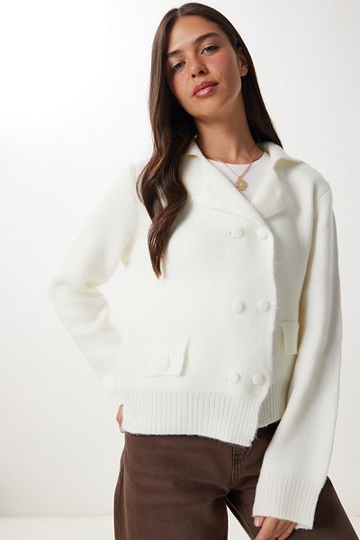 Happiness İstanbul Women's Ecru Double Button Knitwear Cardigan Yy00242