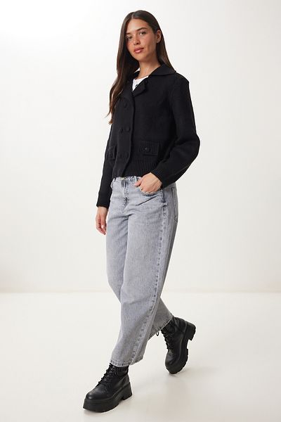 Happiness İstanbul Women's Black Double Button Knitwear Cardigan Yy00242