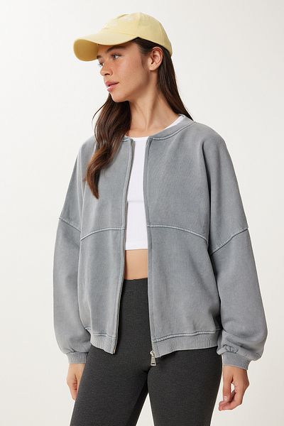 Happiness İstanbul Women's Gray Washed Oversize Knitted Sweatshirt Ub00409