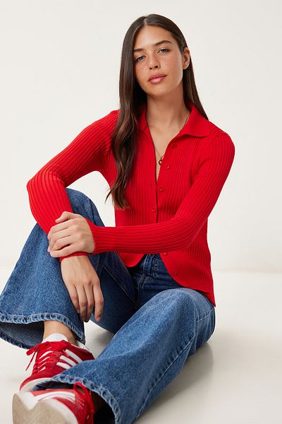 Happiness İstanbul Women's Red Buttoned Flexible Ribbed Knitwear Blouse Ki̇00134