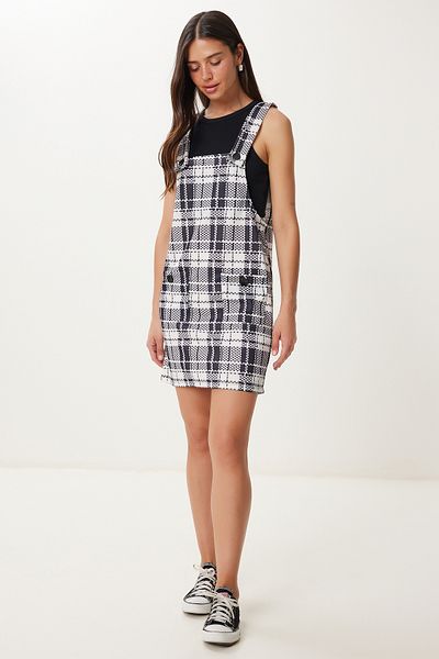Happiness İstanbul Women's Black and White Patterned Mini Salopet Dress An00262