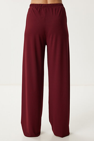 Happiness İstanbul Women's Burgundy Wide Leg Comfortable Knitted Trousers Pb00054