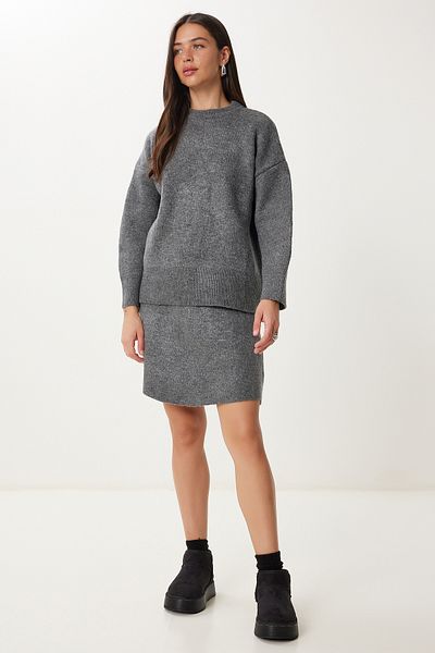 Happiness İstanbul Women's Anthracite Knitwear Sweater Skirt Set Mt00160
