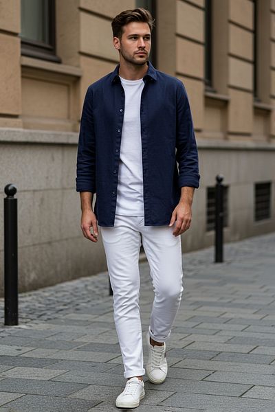 Trendyol Collection Ανδρικό πουκάμισο μπλε κανονική εφαρμογή από λινό μείγμα TMNSS25GO00082
