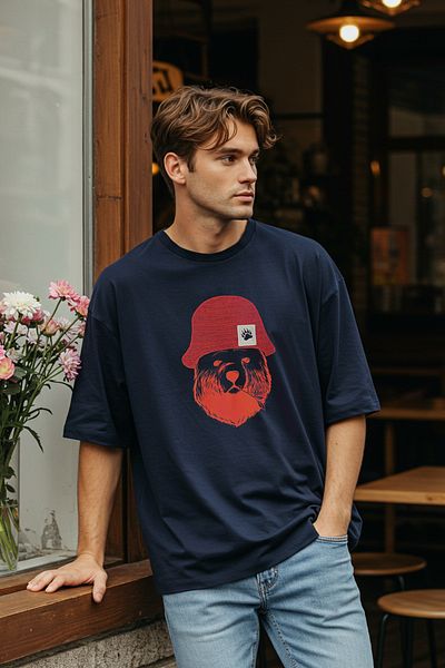 Trendyol Collection Μπλουζάκι με κοντό μανίκι Navy Blue Oversize Καπέλο απλικέ 100% βαμβάκι