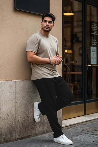 Trendyol Collection Large Size Black Wide Leg Textured Wrinkle-Free Hidden Cord Sweatpants Tmnss25Aj00002