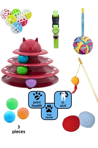 bite pet 9 PIECES CAT TOY: 3-LAYER CAT TOY+FOOTBALL+POMEGRANATE TOP+BUNNY TOP...