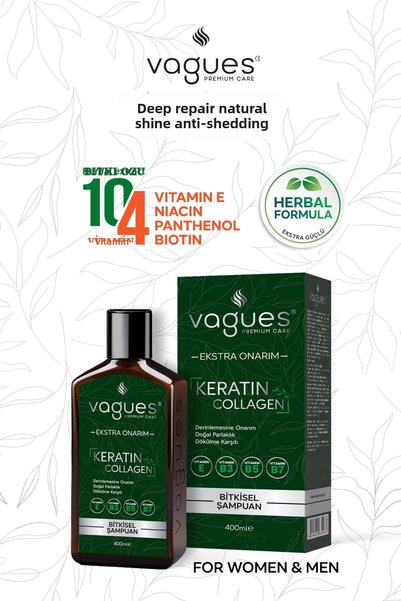 Vagues Premium Care Keratin Collagen Extra Repair Anti-Hair Loss Fast Growth Effective Herbal Shampoo 2 Pcs