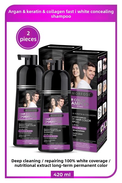 Morfose Fast white and gray concealer shampoo 420 ml 2 pieces - natural black...