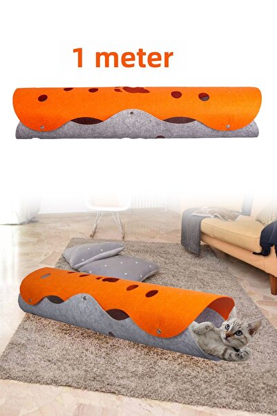 UTKU TASARIM Orange Long Cat Tunnel Pet Toy 1 Meter Cat Playground