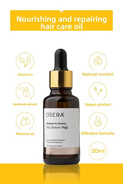 OSERA زيت طبيعي مغذي ومصلح للعناية بالشعر 30 مل (فيتامين E، الأرغان، الثوم وز...
