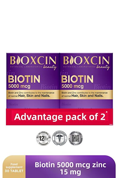 Bioxcin Biotin 5,000 Mcg 30 Tablets - Biotin Zinc 15 Mg Hair and Nail Vitamin 2-Piece Advantageous Set