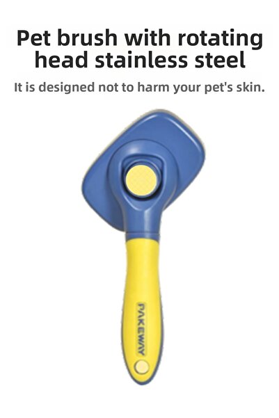 PAKEWAY فرشاة الحيوانات الأليفة برأس دوار - ستانلس ستيل -